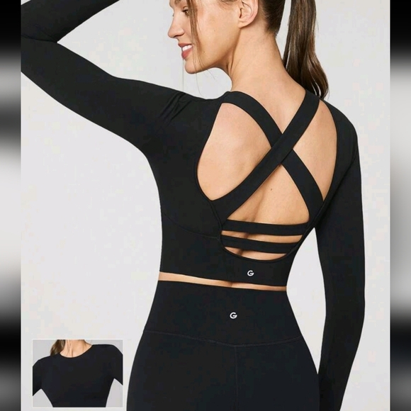 growmode Tops - GLOWMODE FeatherFit™ Criss Cross Backless Cropped Sports Long Sleeve Tee yoga